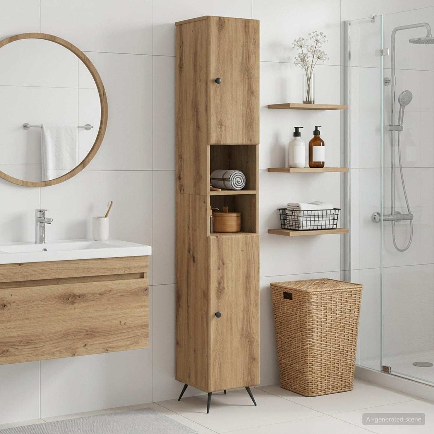 Bathroom Cabinet with Open Shelf BREDA Artisan Oak