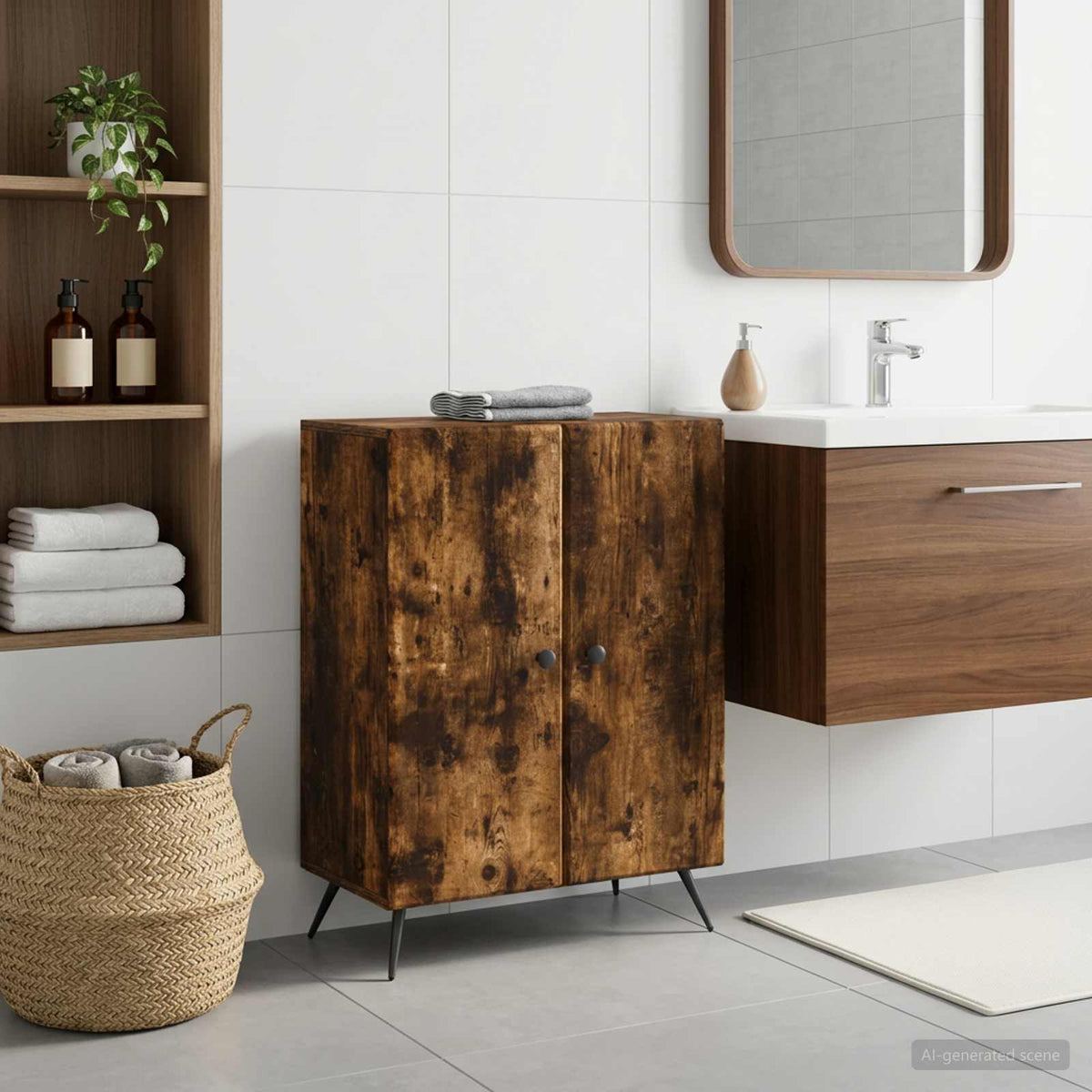 Bathroom Storage Cainet BREDA Smoked Oak 59.5 x 31 x 80 cm