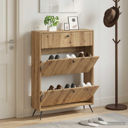 Shoe Cabinet BREDA 78 x 24 x 103 cm Engineered Wood Artisan Oak