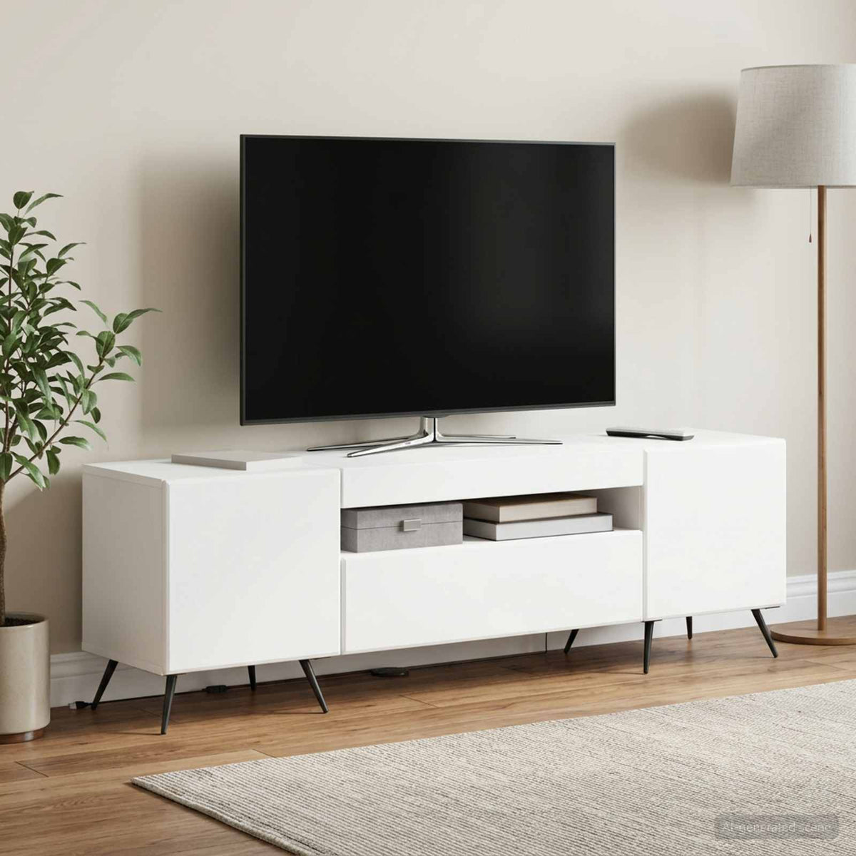 LED TV Cabinet White Engineered Wood