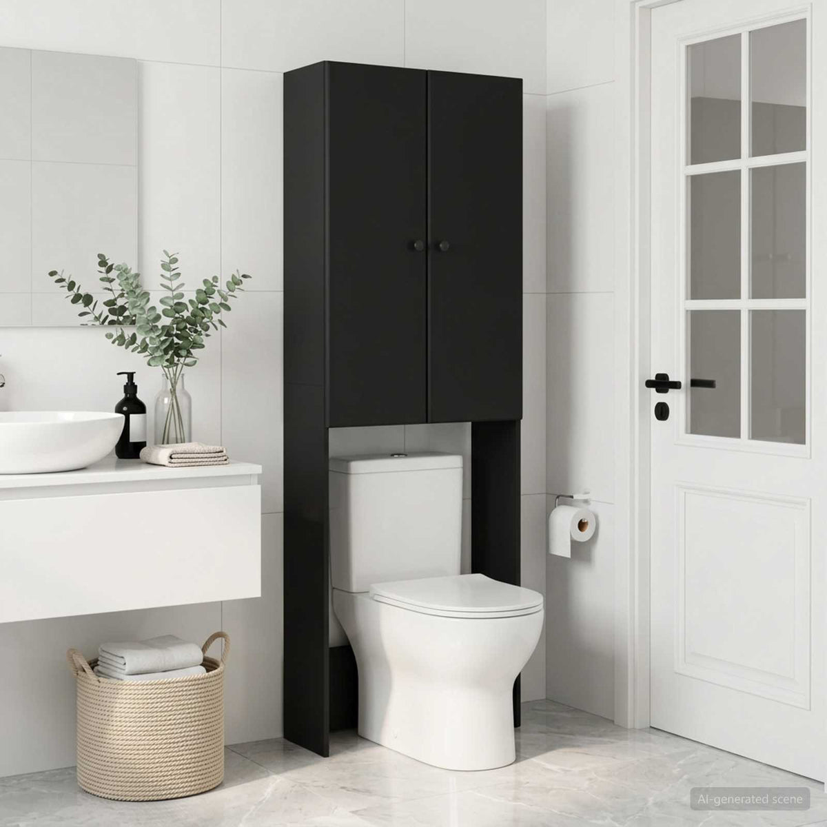 Toilet Cabinet BREDA Black 66 x 25.5 x 190 cm Engineered Wood