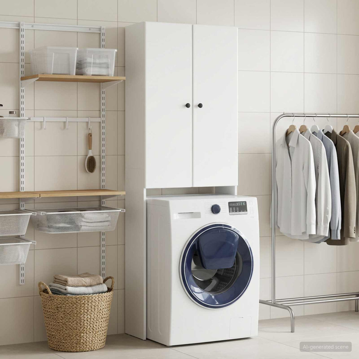 Toilet Cabinet BREDA High Gloss White 66 x 25.5 x 190 cm