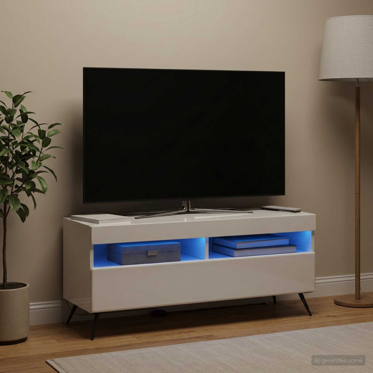 LED TV Cabinet High Gloss White Engineered Wood
