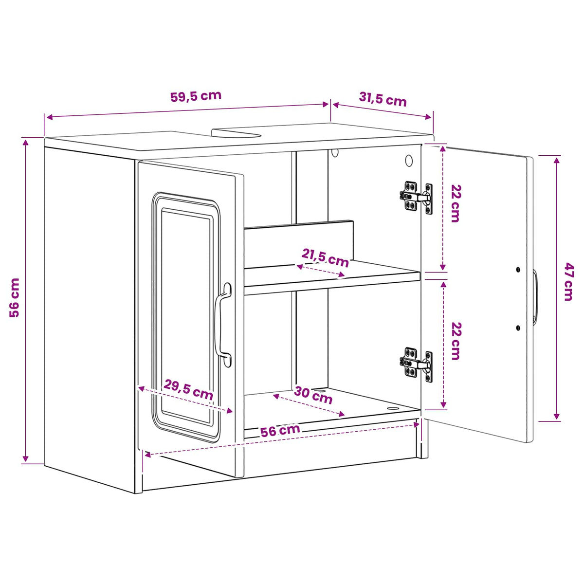 Bathroom Sink Cabinet UTRECHT Sonoma Oak 59.5 x 31.5x 59 cm