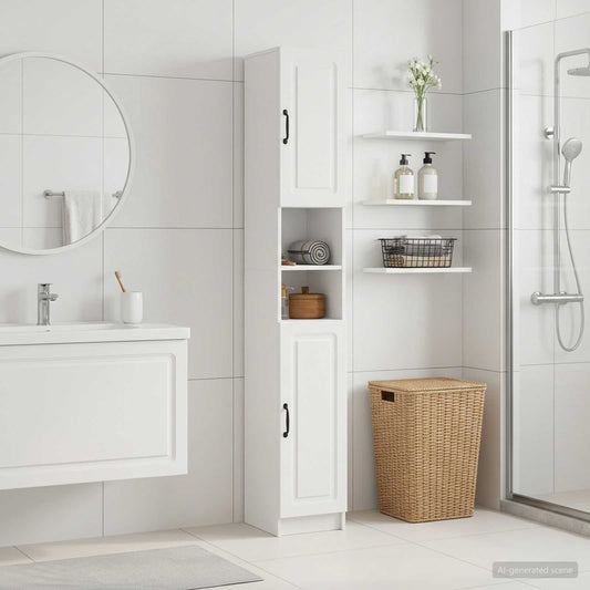 Bathroom Cabinet with Open Shelf UTRECHT White 30 x 31 x 187 cm