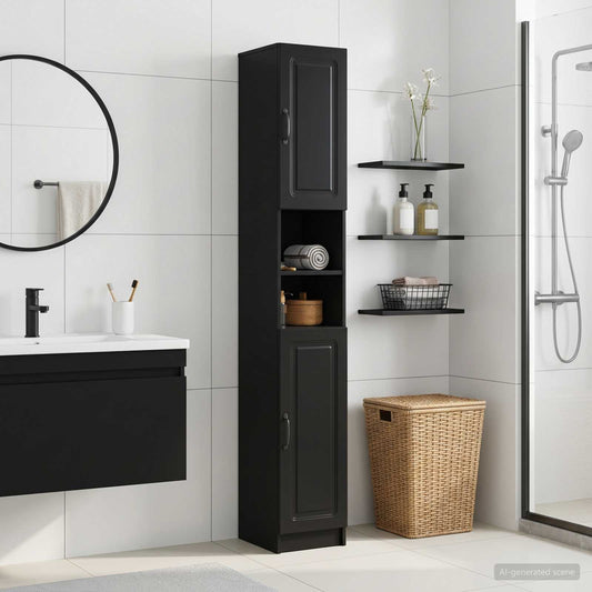 Bathroom Cabinet with Open Shelf UTRECHT Black 30 x 31 x 187 cm