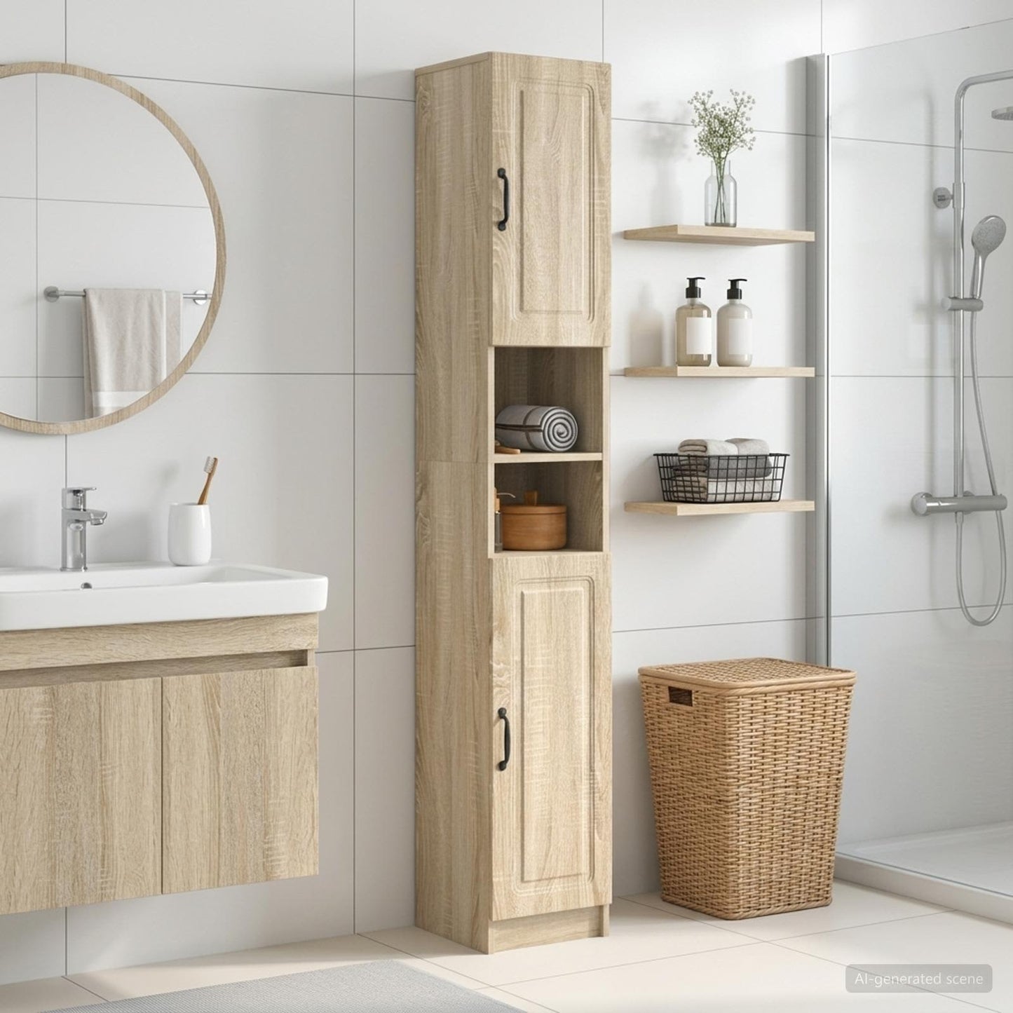 Bathroom Cabinet with Open Shelf UTRECHT Sonoma Oak
