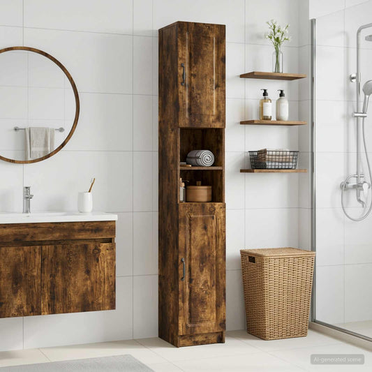 Bathroom Cabinet with Open Shelf UTRECHT Smoked Oak