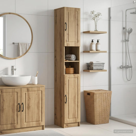 Bathroom Cabinet with Open Shelf UTRECHT Artisan Oak