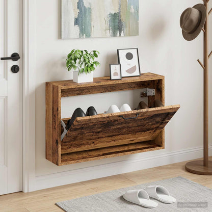 Wall-Mounted Shoe Cabinet UTRECHT 71 x 17 x 43 cm Old Wood