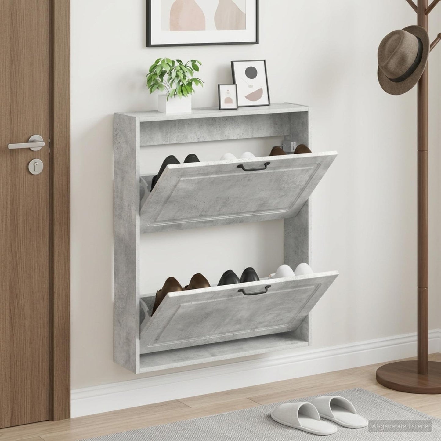 Wall-Mounted Shoe Cabinet UTRECHT 71 x 17 x 86 cm Concrete Grey