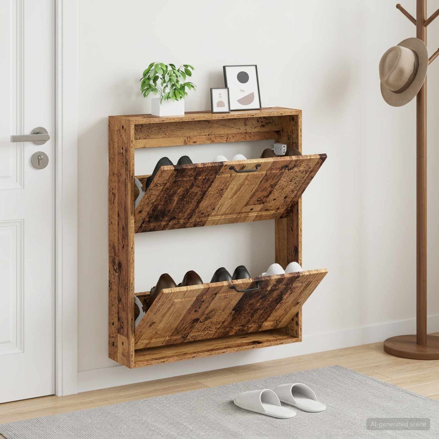 Wall-Mounted Shoe Cabinet UTRECHT 71 x 17 x 86 cm Old Wood