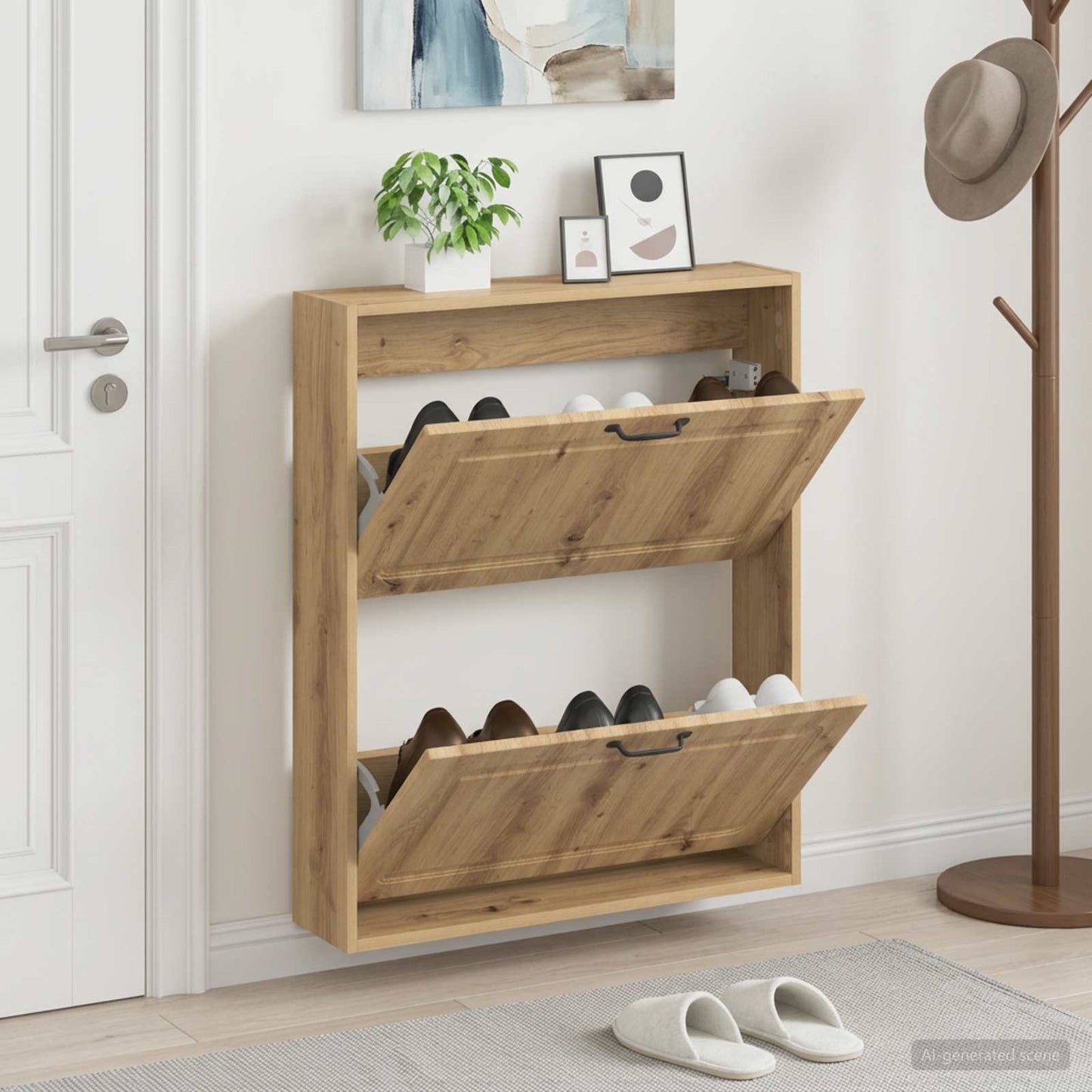 Wall-Mounted Shoe Cabinet UTRECHT 71 x 17 x 86 cm Artisan Oak