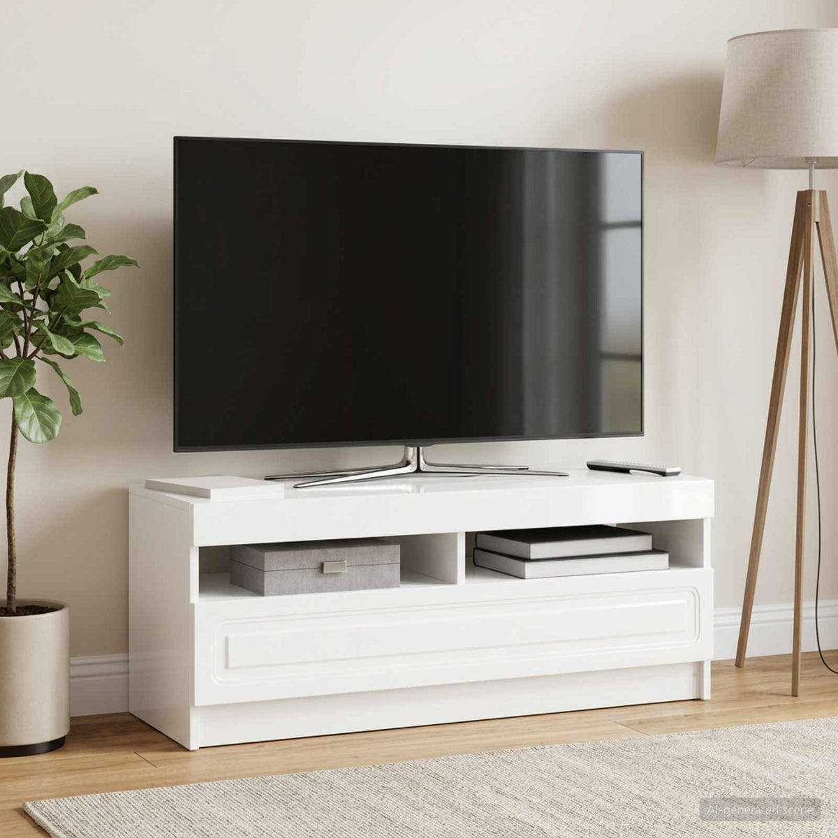 LED TV Cabinet High Gloss White Engineered Wood