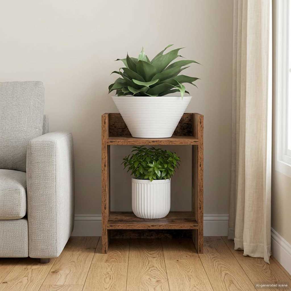 Plant Stand with Shelf Old Wood 30 x 30 x 40 cm Engineered Wood