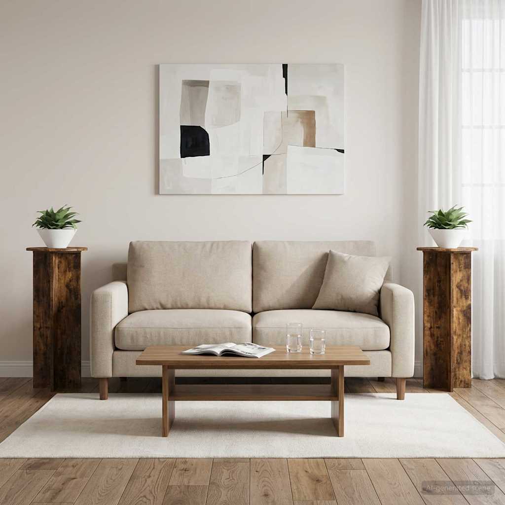 Plant Stand 2 pcs Smoked Oak Ø40 x 100 cm Engineered Wood