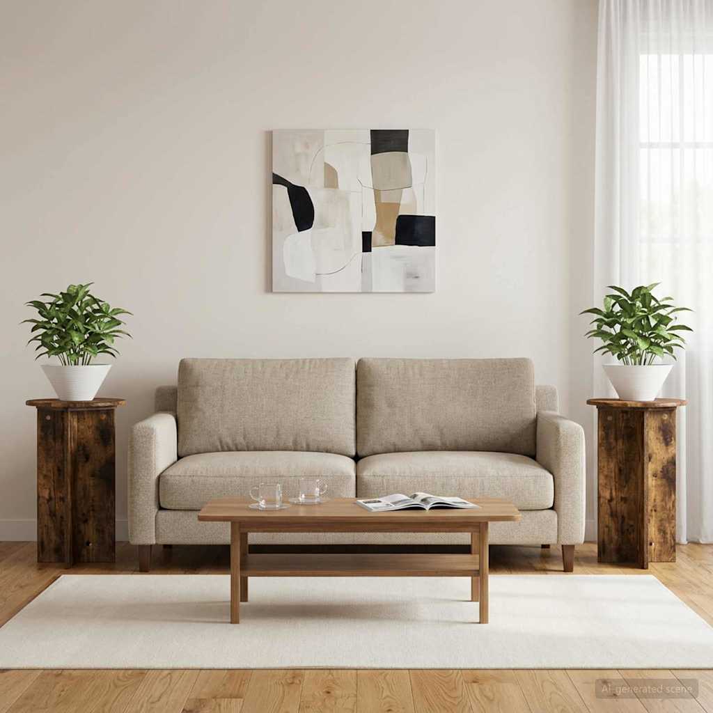 Plant Stand 2 pcs Smoked Oak Ø40 x 60 cm Engineered Wood
