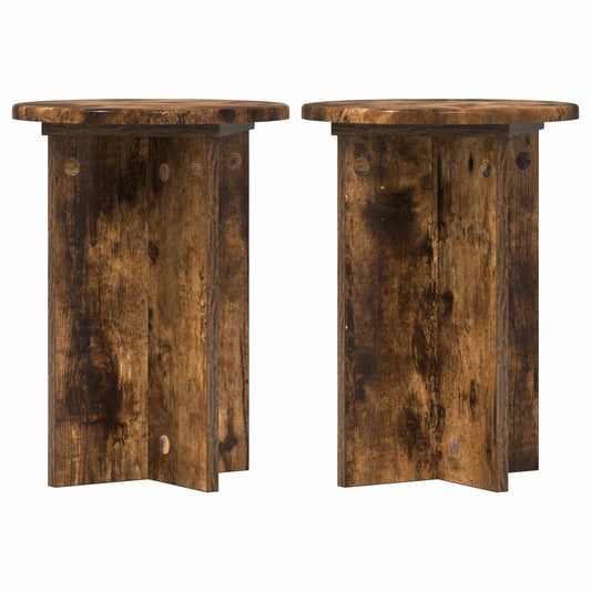 Plant Stand 2 pcs Smoked Oak Ø29.5 x 40 cm Engineered Wood