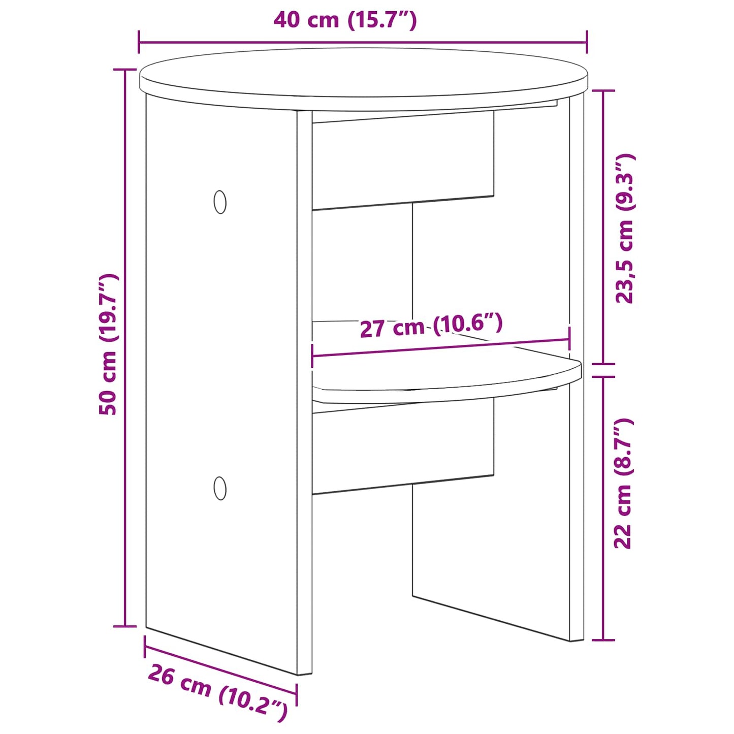 Side Cabinet Black Ø40 x 50 cm Engineered Wood