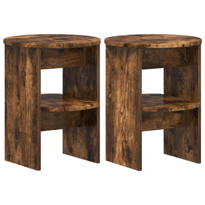 Side Cabinet 2 pcs Smoked Oak Ø40 x 50 cm Engineered Wood