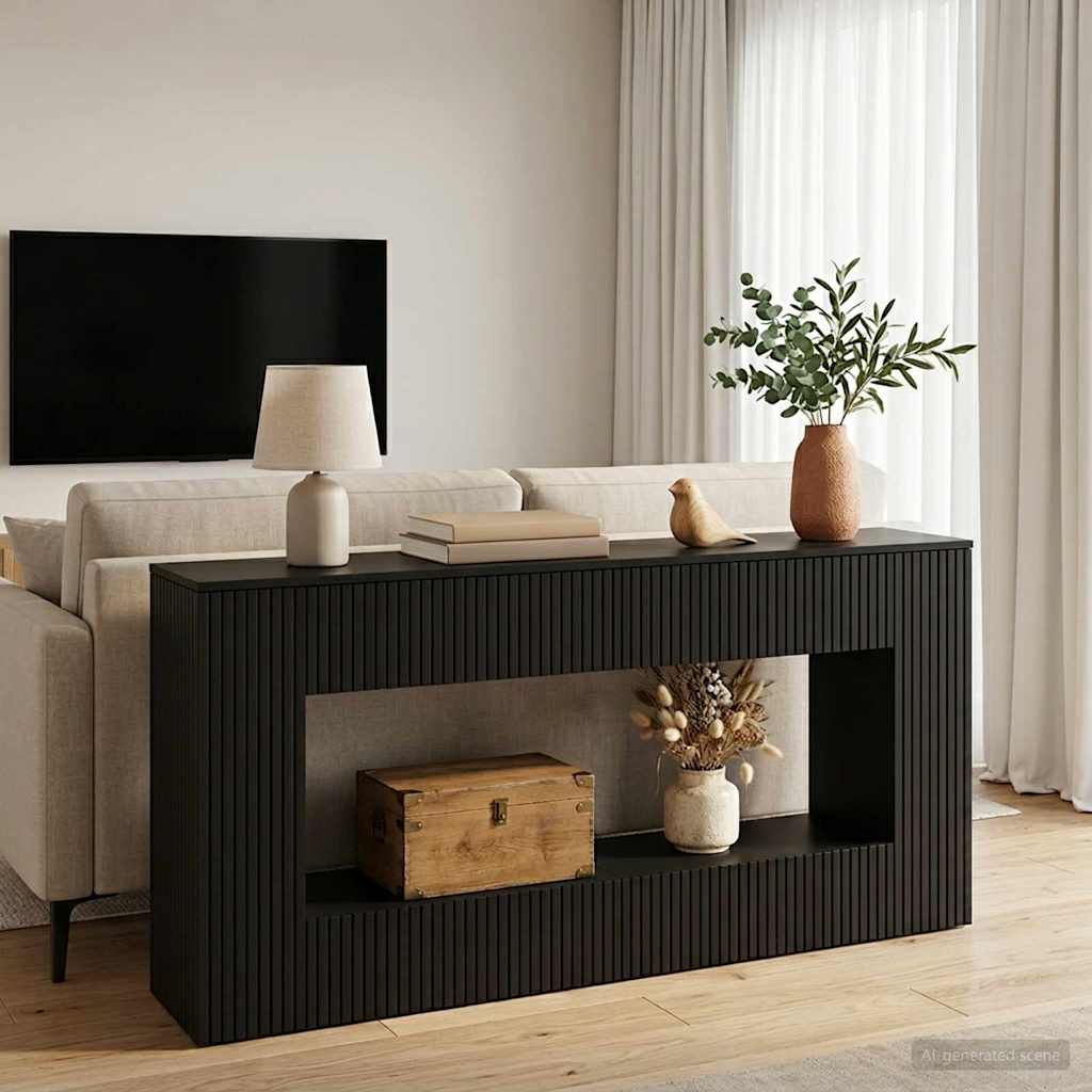 Console Table Striped Black 155 x 29 x 74 cm Engineered Wood