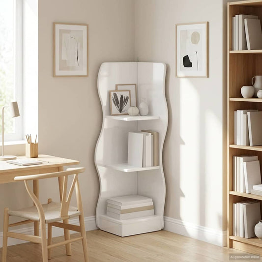 Corner Shelf High Gloss White 34 x 33 x 102 cm Engineered Wood