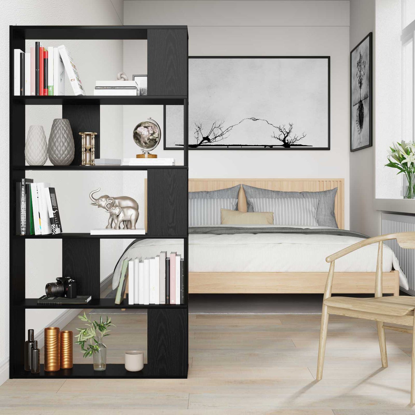 Book Cabinet Black Oak 80 x 24 x 159 cm Engineered Wood