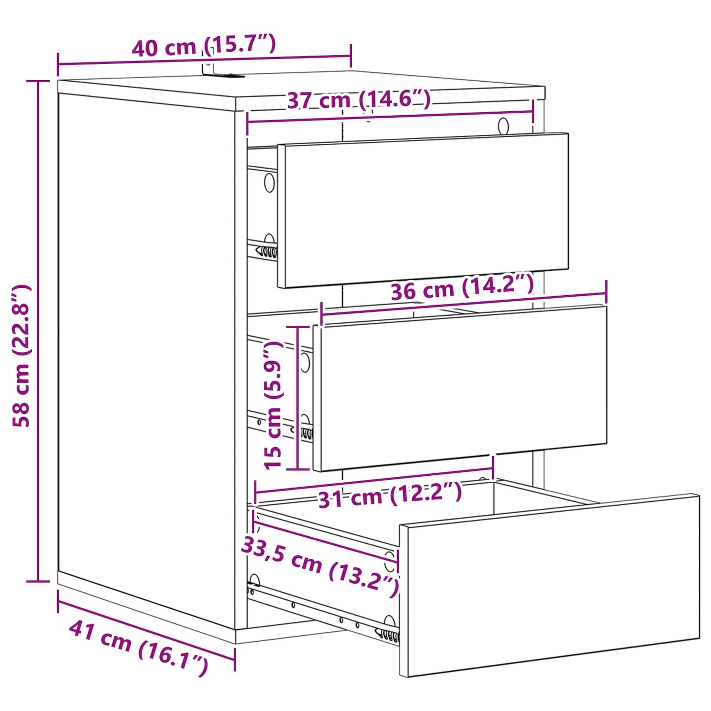Drawer Cabinet Black Oak 41 x 40 x 58 cm Engineered Wood