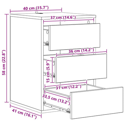 Drawer Cabinet 3-Drawer Black Oak 41 x 40 x 58 cm