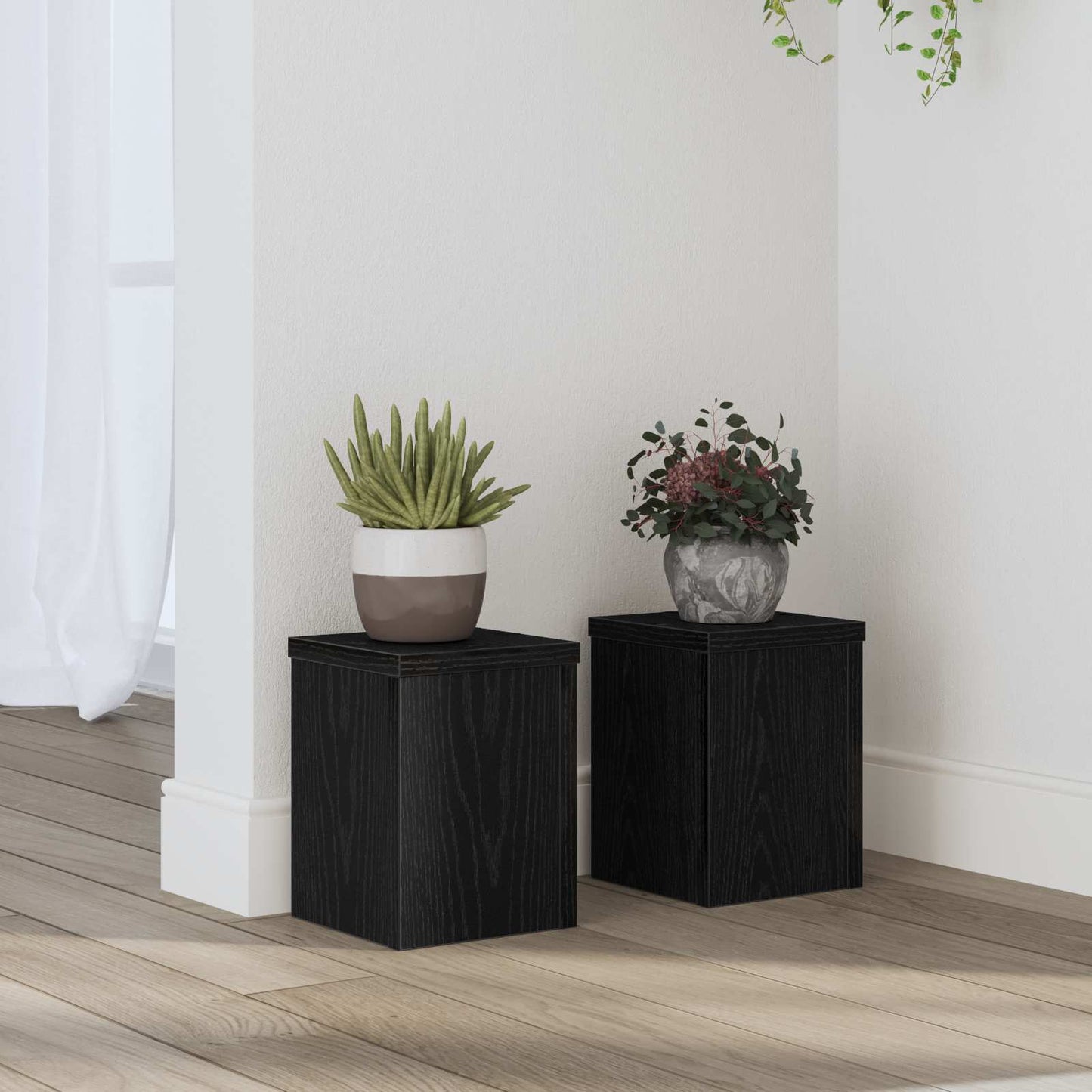 Plant Stand 2 pcs Black Oak 15 x 15 x 20 cm Engineered Wood
