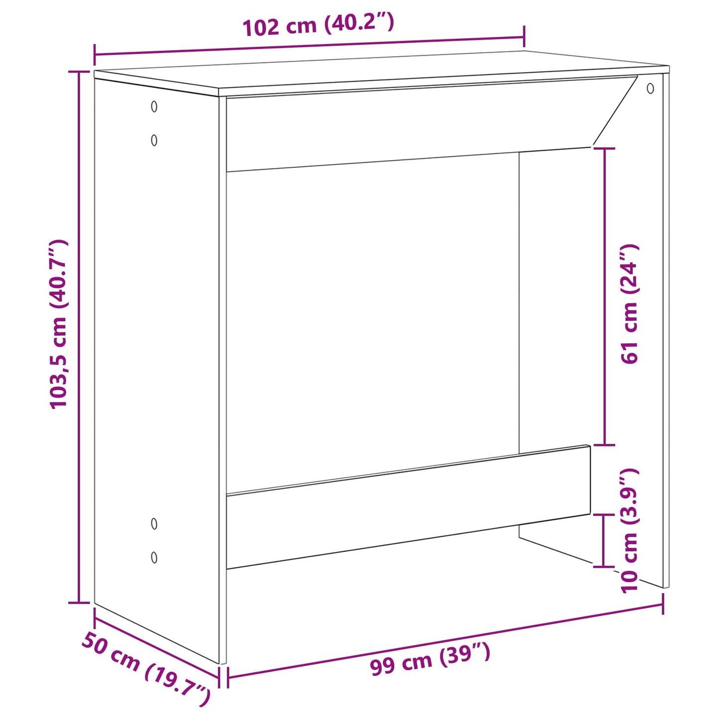 Bar Table 102 x 50 x 103.5 cm Engineered Wood Black Oak
