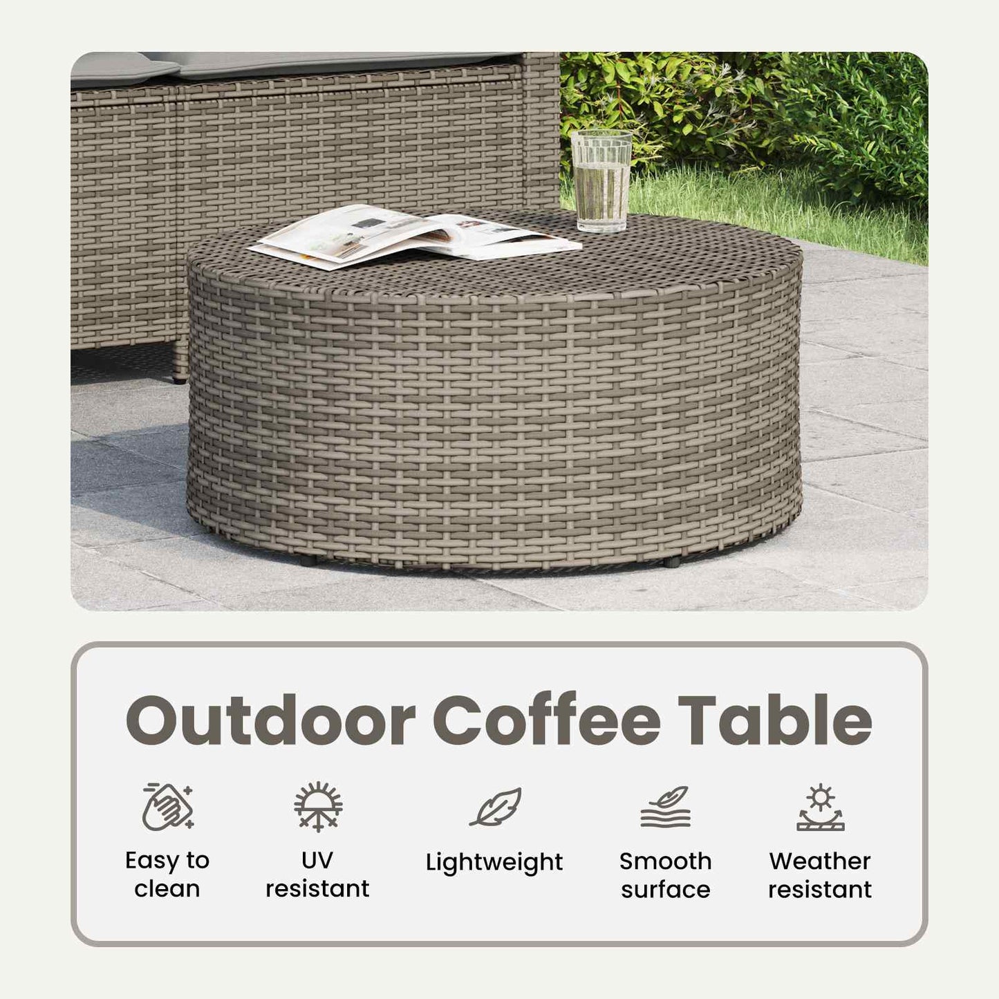 Outdoor Coffee Table Grey Ø 68 x 30 cm Poly Rattan