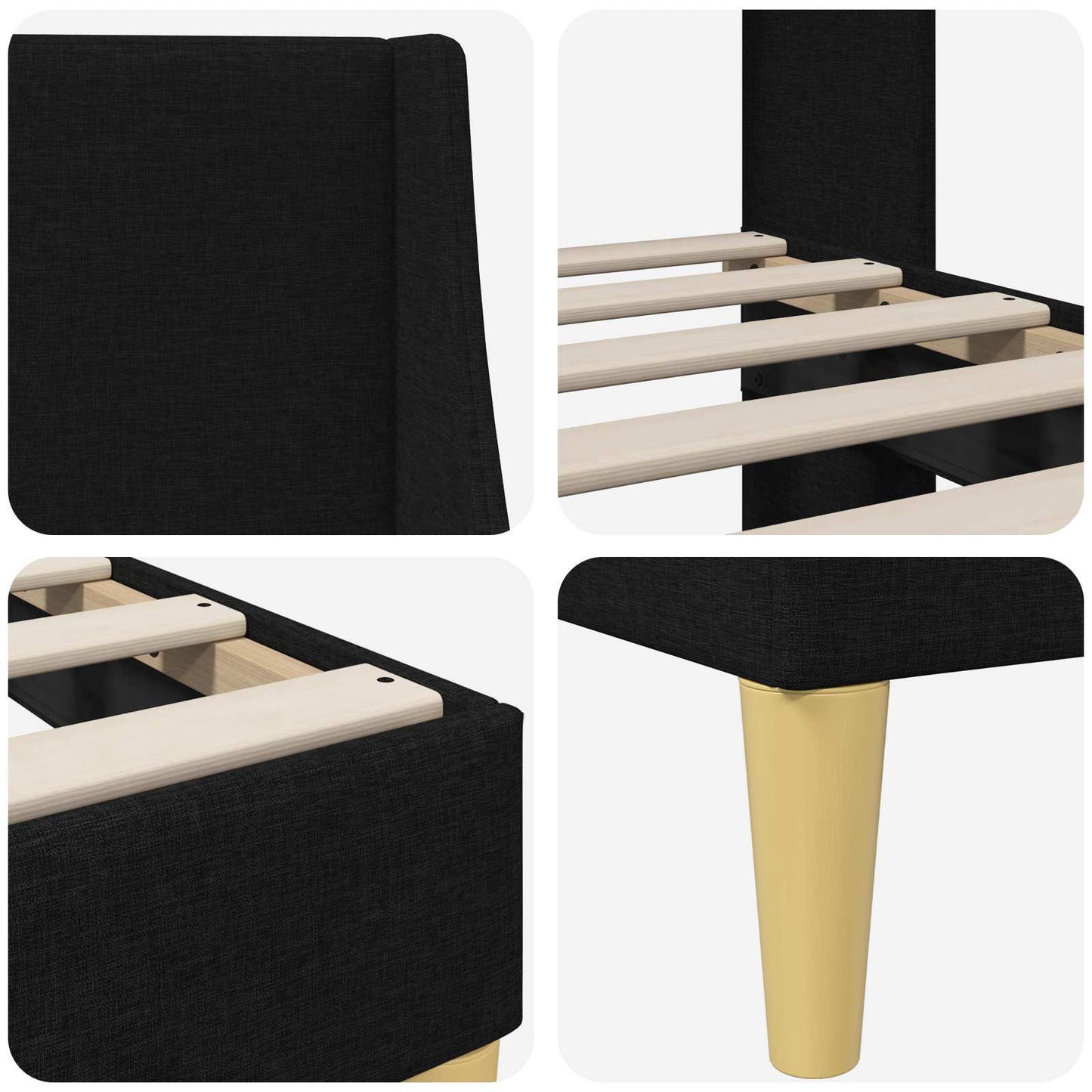 Bed Frame with Headboard Black 180 x 200 cm Fabric