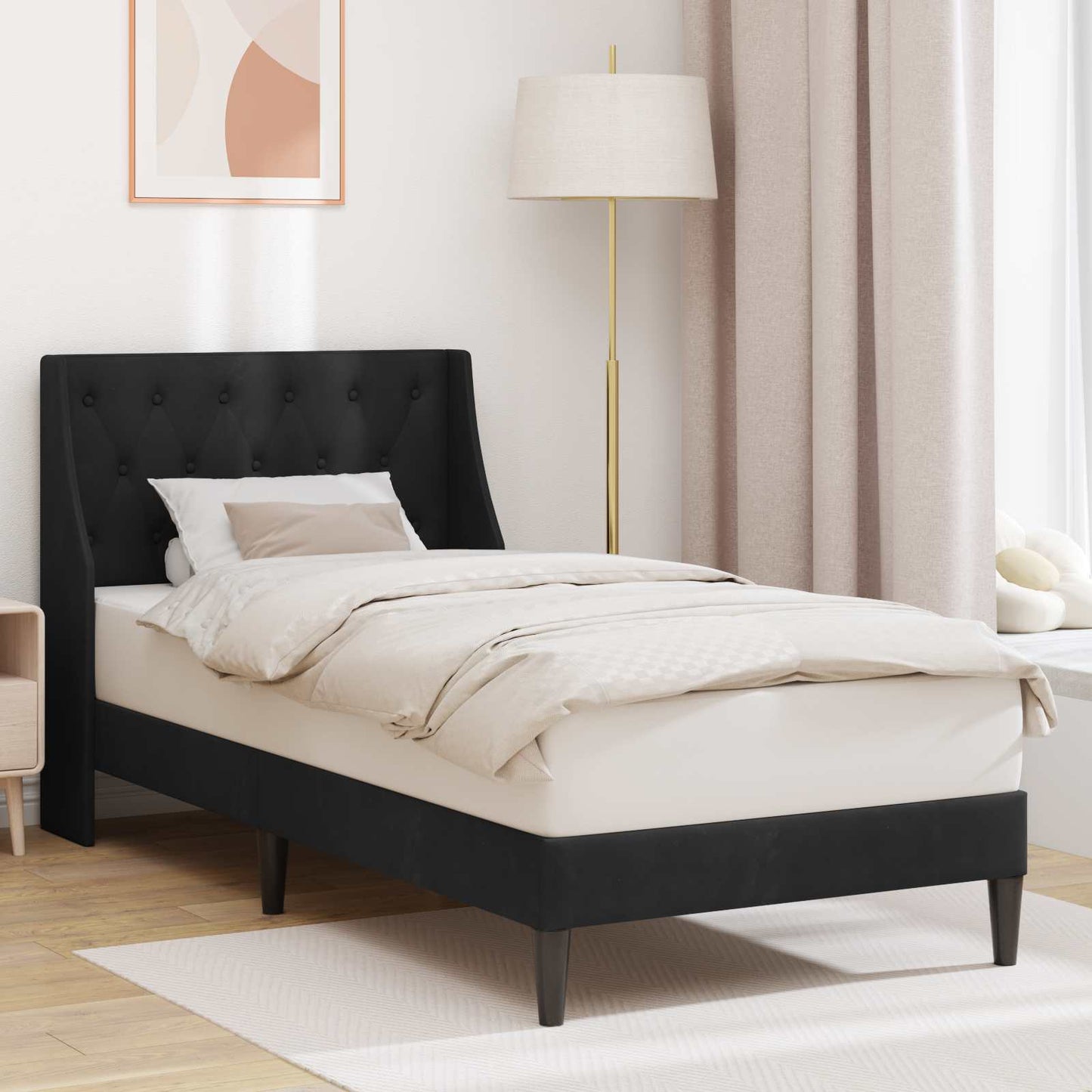 Bed Frame with Headboard Black 90 x 190 cm Velvet