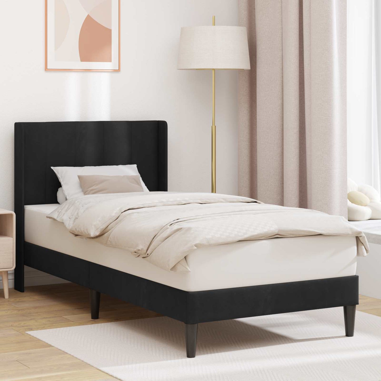 Bed Frame with Headboard Black 90 x 190 cm Velvet