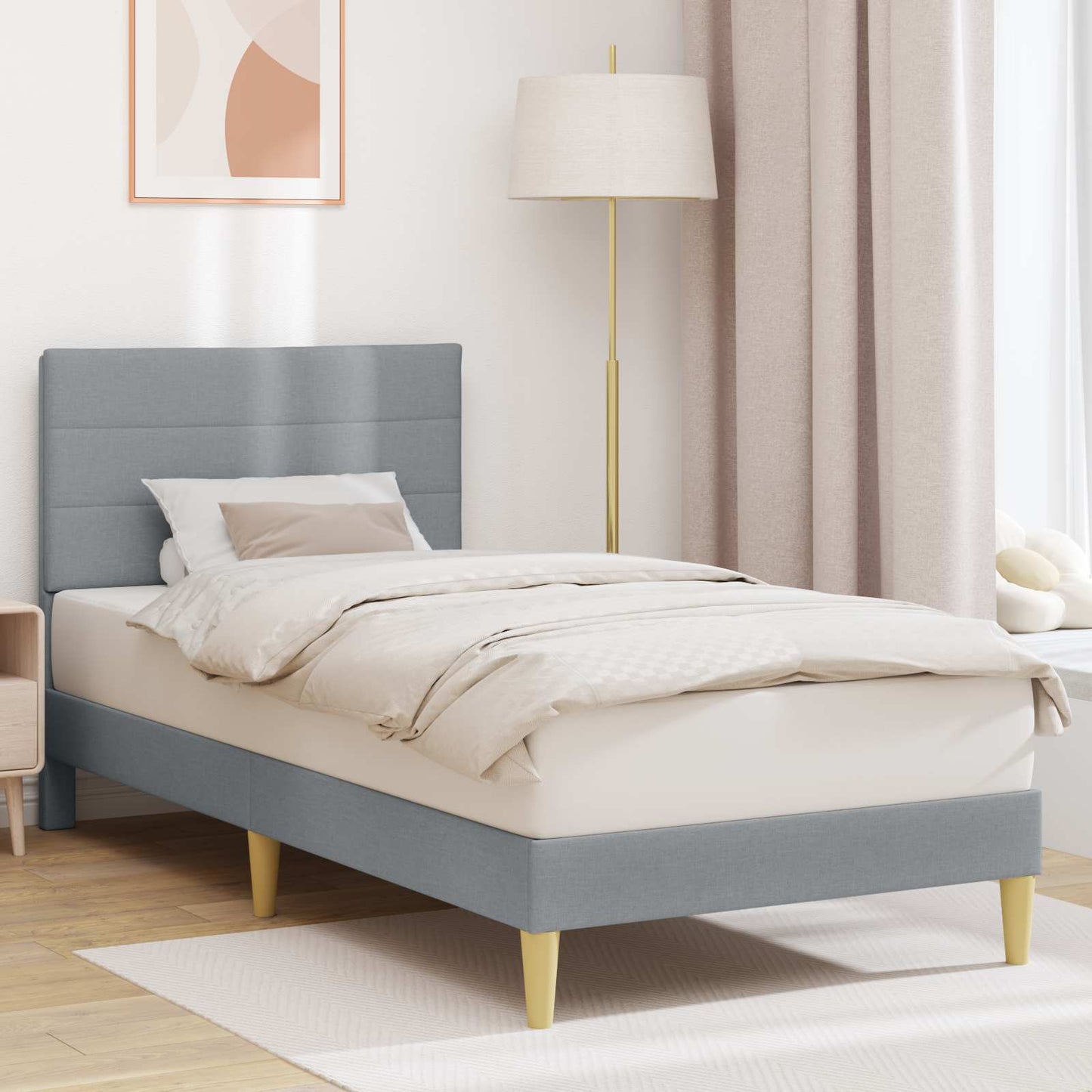 Bed Frame with Headboard Light Grey 90 x 190 cm Fabric