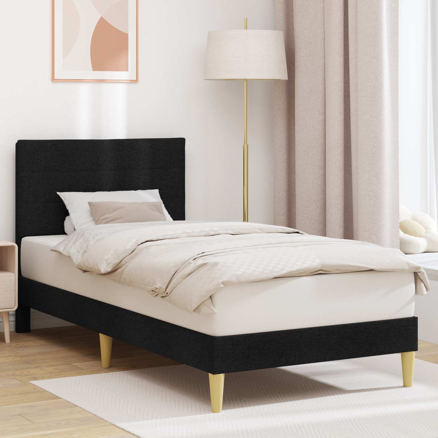 Bed Frame with Headboard Black 90 x 190 cm Fabric
