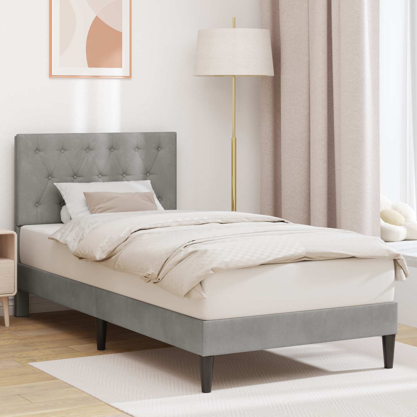 Bed Frame with Headboard Light Grey 90 x 190 cm Velvet