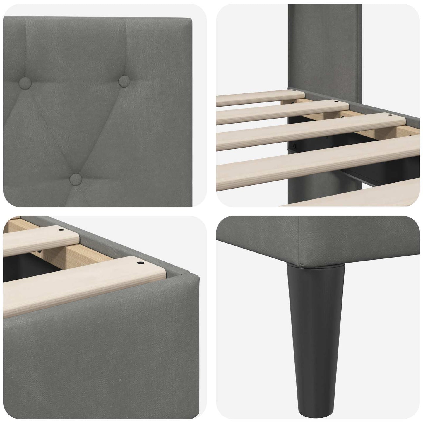 Bed Frame with Headboard Dark Grey 90 x 190 cm Velvet