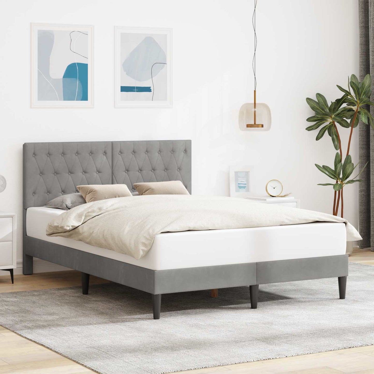 Bed Frame with Headboard Light Grey 180 x 200 cm Velvet