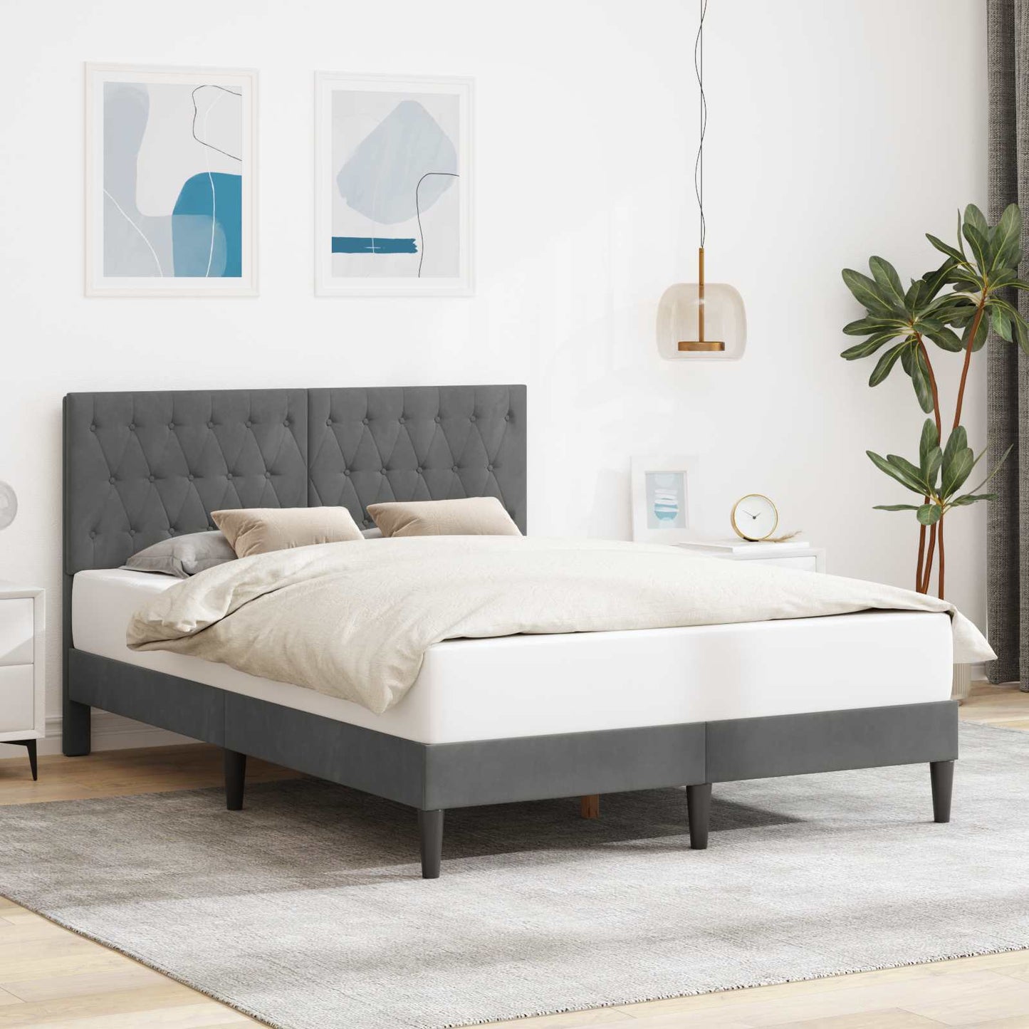 Bed Frame with Headboard Dark Grey 180 x 200 cm Velvet