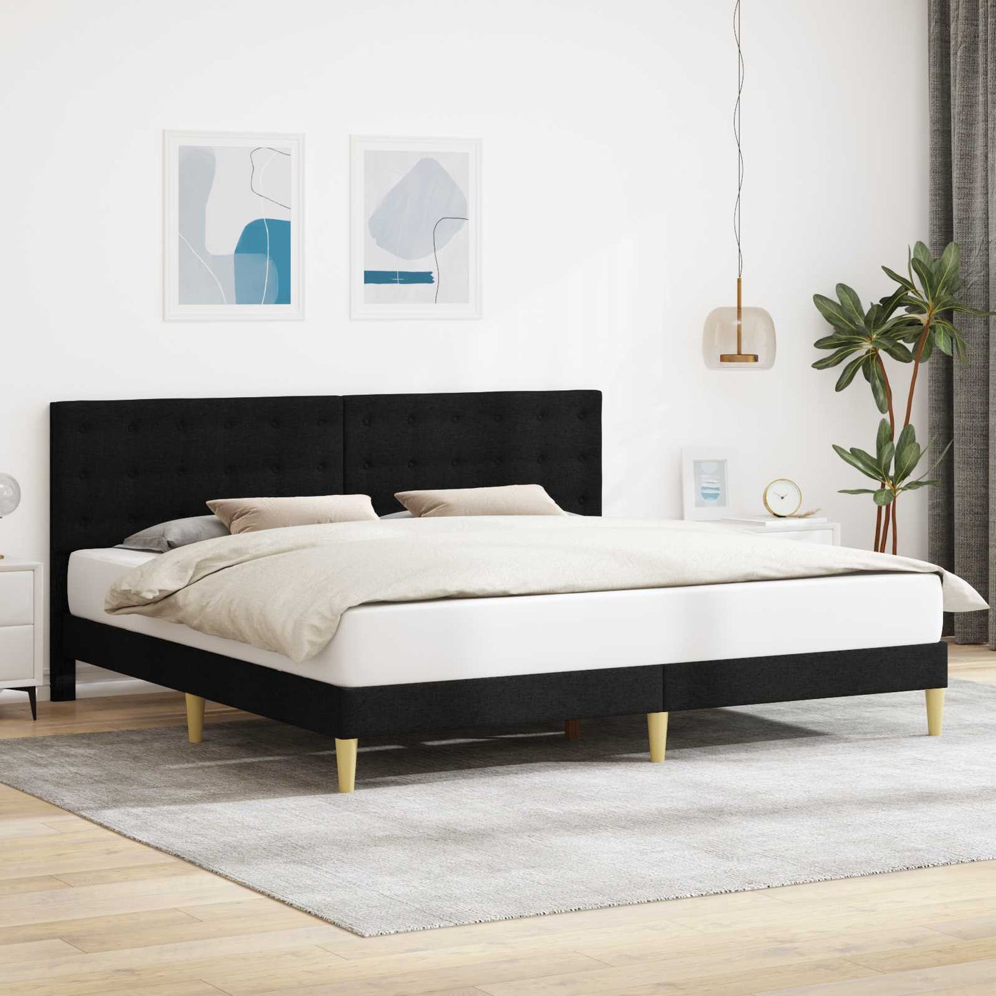 Bed Frame with Headboard Black 180 x 200 cm Fabric
