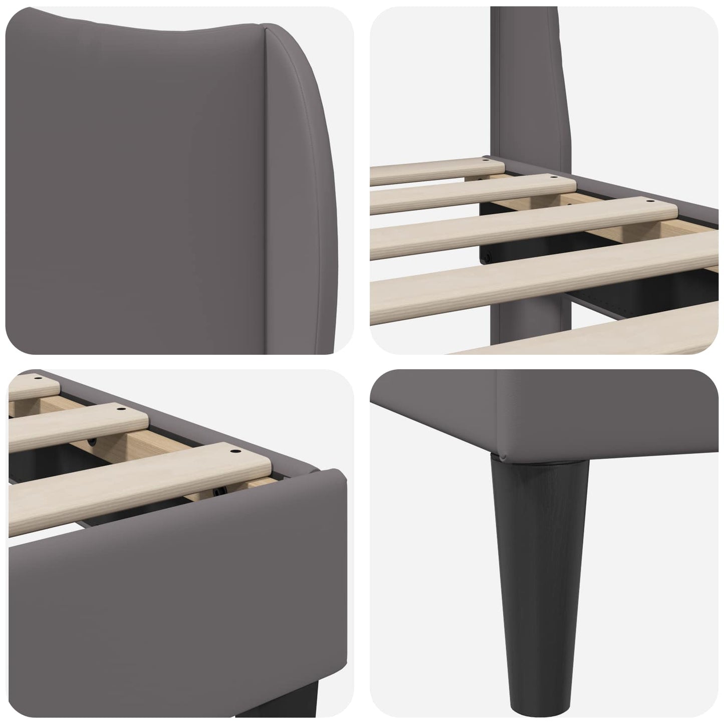 Bed Frame with Headboard Grey 90 x 190 cm Faux Leather