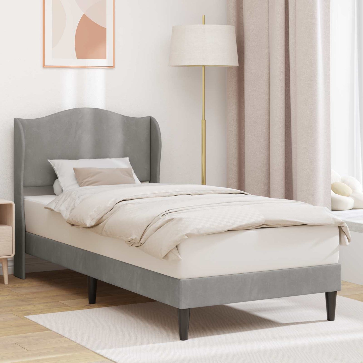 Bed Frame with Headboard Light Grey 90 x 190 cm Velvet