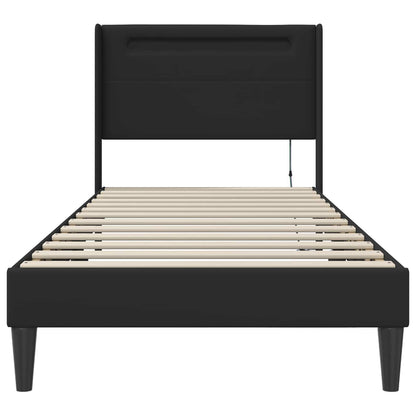 Bed Frame with LED Strip Lights Black 90 x 190 cm Faux Leather