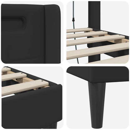 Bed Frame with LED Strip Lights Black 135 x 190 cm Faux Leather