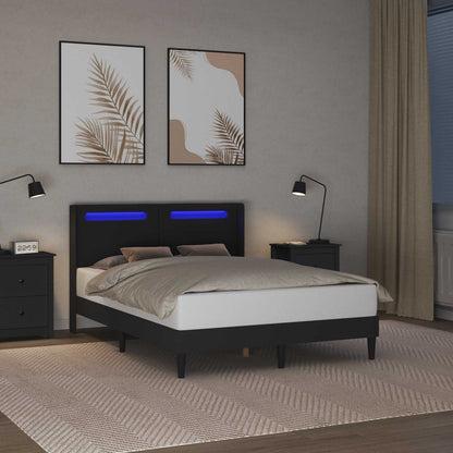 Bed Frame with LED Strip Lights Black 135 x 190 cm Faux Leather
