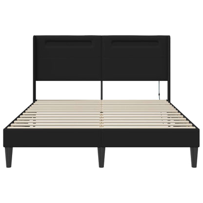 Bed Frame with LED Strip Lights Black 135 x 190 cm Faux Leather
