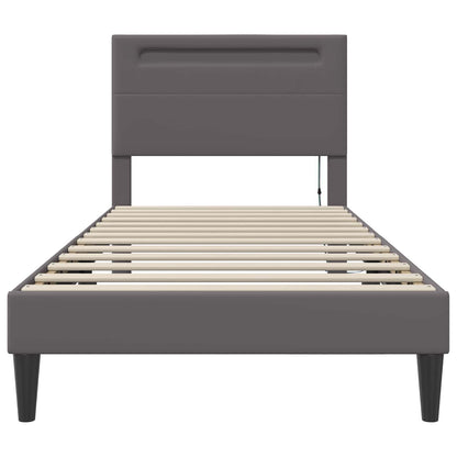 Bed Frame with LED Strip Lights Grey 90 x 190 cm Faux Leather