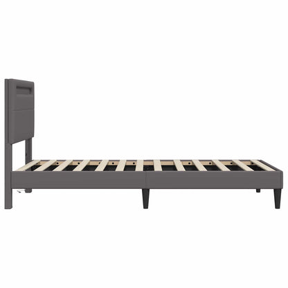 Bed Frame with LED Strip Lights Grey 90 x 190 cm Faux Leather